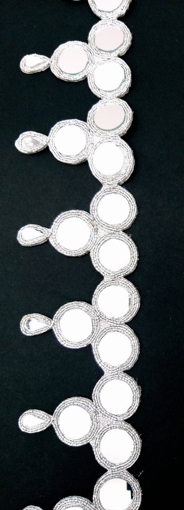 Silver Cutwork Mirrored Trim, Thread Lace Trim With Mirrors Embellishments Trim By Yard